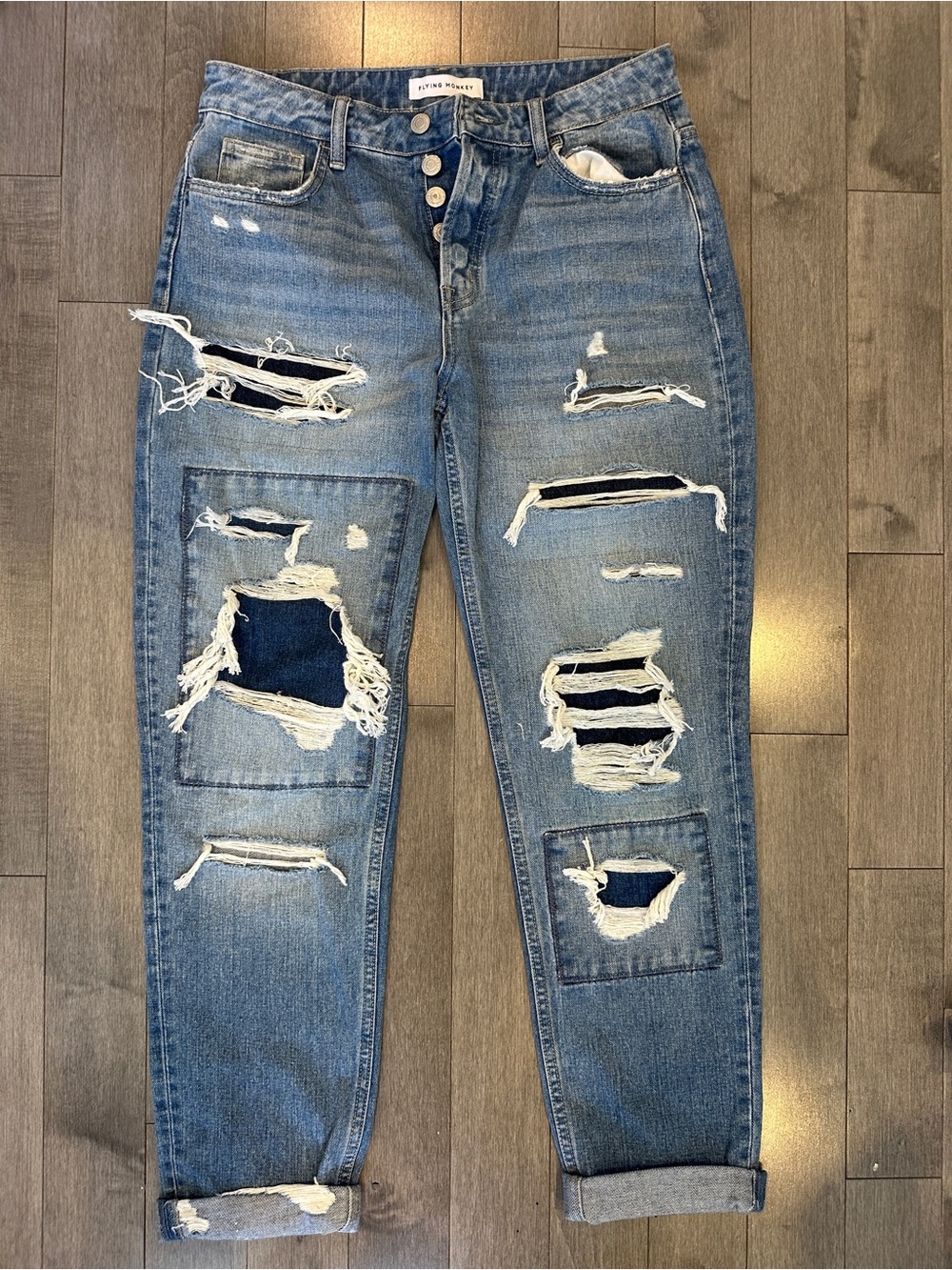 Distressed Ripped Blue Light Wash Boyfriend Jeans